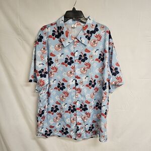 NEW YORK YANKEES Mens XL Blue Hawaiian Floral Short Sleeve Button 2023 SGA Shirt